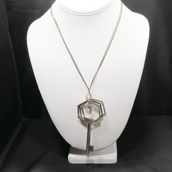 Key Necklace, Faith Pray Scripture KEY Long Silver Gray Chain, 30 Inches - Picture 14 of 14